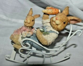 Estate - Easter Decor,  Grandpa Easter Bunny Smoking Pipe In Rocker With Girl