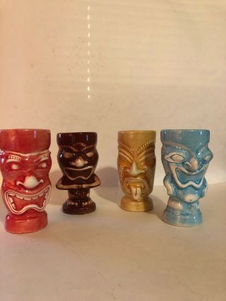 Rare Set Of 4 Pony Express Tiki Ceramic Mugs Cups 12 Ounces