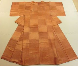 Japanese Vintage Kimono,  Silk,  Komon (小紋),  Fine Pattern,  Light Orange P041749