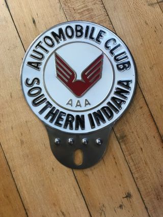 Vtg Aaa Automobile Auto Club License Plate Topper Tag Southern Indiana 5 " X 4 "