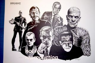 Boris Karloff Drawing In Film Roles,  Signed And Numbered Lithograph