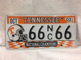 2002 Tennessee License Plate (national Champions/ Quad 6’s)