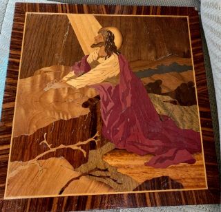 Jesus In The Garden Of Gethsemane Vintage Marquetry Art Wood Inlay