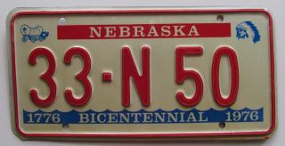 Nebraska 1976 Jefferson County Bicentennial License Plate 33 - N 50