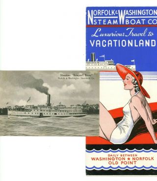Norfolk & Washington Steamboat Co.  Brochure & Postcard Washington,  Dc C1930