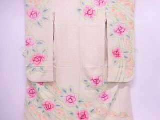 75043 Japanese Kimono / Antique Furisode / All Shibori / Floral Plants