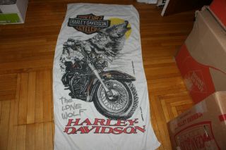 Vintage Authentic Harley Davidson Beach Towel The Lone Wolf Motorcycle Sign