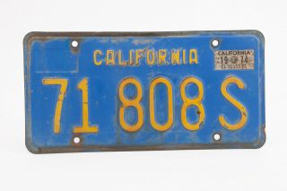 71 808 S Blue & Yellow California License Plate (b5l) 1974 Tag Steel