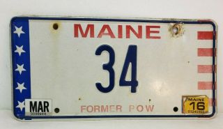 Maine Rare Ex - Pow Prisoner Of War License Plate With A Rich History