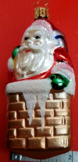 Old World Christmas Red Chimney Santa Claus Blown Glass Merck Ornament Star Cap