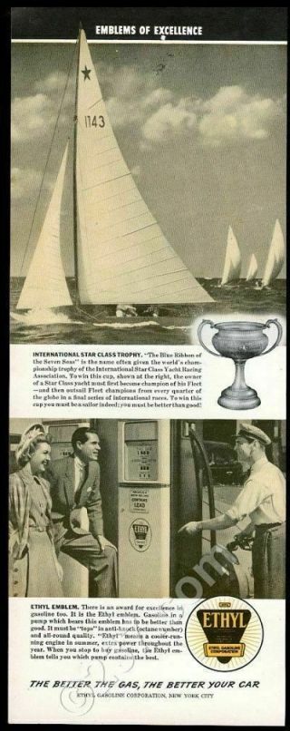 1941 Star Class Yacht & Race Trophy Photo Ethyl Gas Vintage Print Ad