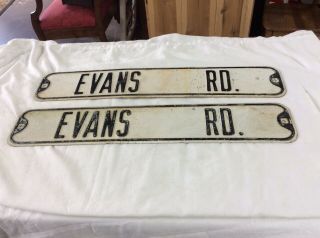 2 Vintage Embossed Metal Street Signs Evans Road