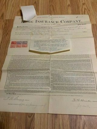 1905 City Of York Home Insurance Company Document With Documentary Stamps