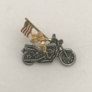 Harley Pin Motorcycle Angel Gold & Silver Toned W/ American Flag