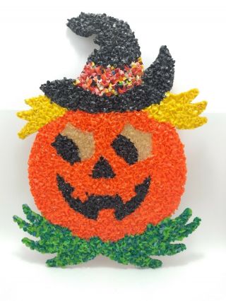 Vintage Melted Plastic Popcorn Jack - O - Lantern Halloween Decoration Pumpkin Fall