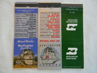 Chicago Burlington & Quincy Railroad Cb&q Zephyrs Burlington Northern Matchbooks