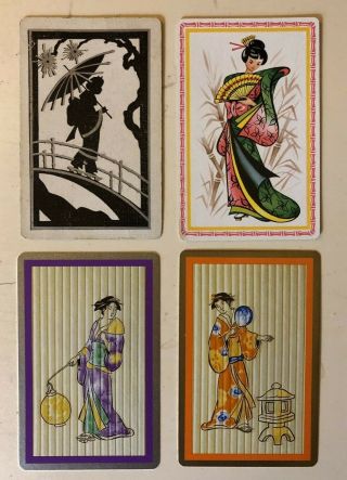 4 Vintage Playing Cards Asian Ladies Kimonos/ Hand Fans/ Lanterns/ Parasol