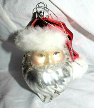Estate Stunning Blown Glass Santa Head Christmas Ornament.  5 - 1/2 