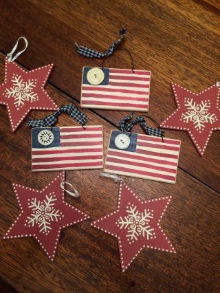 Christmas Ornaments Patriotic Flag Stars Country Set Of 7