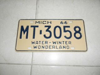 Vintage 1966 Michigan License Plate Mt 3058 Water Winter Wonderland