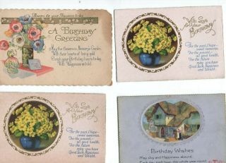 7 Vintage Plain Back Birthday Greetings Cards