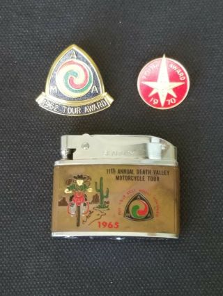 Vintage Ama Gypsy Tour Pins 1962,  1970 And 11th Annual Death Valley Tour Lighter