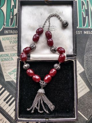 Vintage Faux Cherry Amber Not Bakelite Islamic Prayer Beads Tasbih Tassel Neckla