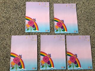 5 Sheets Of Vintage Lisa Frank Stationery Paper Rose And Rainbow Butterflies