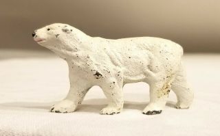 Miniature Pot Metal White Polar Bear.  Usa.  1920s Great For Putz,  Nativity,  Xmas