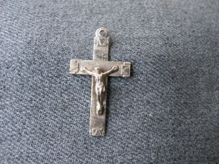 Antique Art Deco Design Silvered Metal Crucifix Pendant Marked France