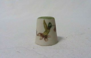 Vintage Hand Painted Hummingbirds & Flowers Thimble Signed Marlow