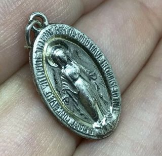 Vintage Signed RLP sterling Miraculous Virgin Mary medal pendant 2