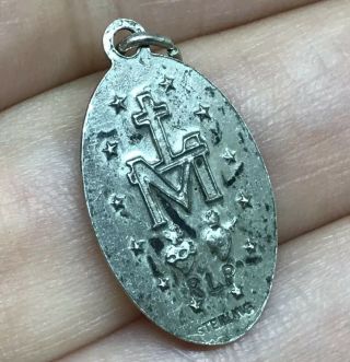 Vintage Signed RLP sterling Miraculous Virgin Mary medal pendant 3