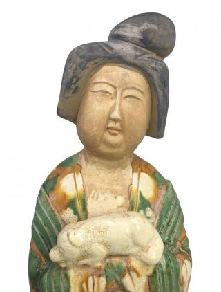 Fat Court Lady Tang Dynasty Pottery Chinese Figure Holding Dog 16 "