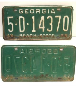 Vintage 1968 Georgia Car Tag License Plate 5 - D - 14370 Bibb County