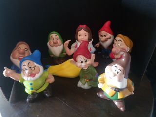 Vintage Snow White And The Seven Dwarfs Ceramic Figurine Set Walt Disney 9 Inch