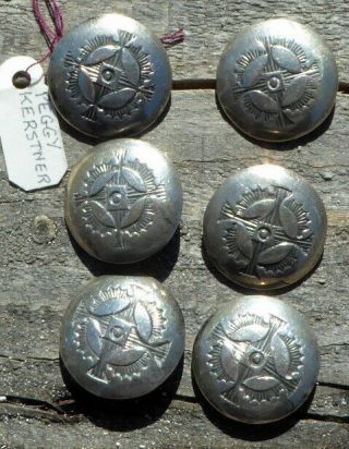 6 Vintage Native American Indian Handmade Sterling Silver Concho Buttons 3/4