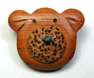 Bb Vintage Carved Wood Button Laminated 2 Piece Bear Head Design 1 "