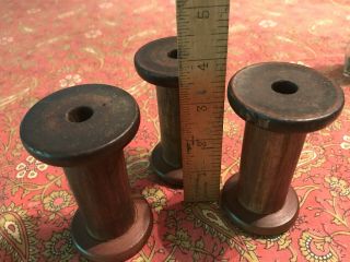 Vintage - 3 - Wooden Spools Sewing Textile Spindle - 3 3/4 Inch Bobbin Thread