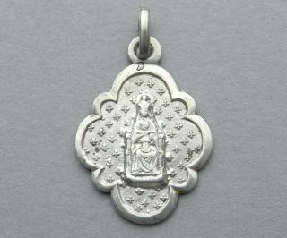 Saint Virgin Mary.  Antique Religious Silver Pendant.  French Art Nouveau Medal.