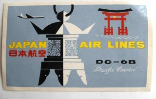 Vintage Japan Air Lines Airline Luggage Label