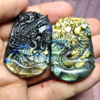 2pc Natural Labradorite Crystal Hand - Carved Dragon Phoenix 50g