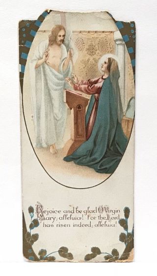 Risen Jesus Christ And Virgin Mary,  Vintage Die Cut Holy Devotional Prayer Card