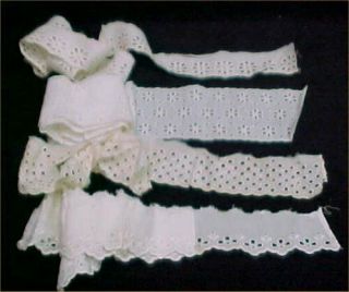 4 Vintage Antique Eyelet Cotton Trim Insert Cream Sew Craft Doll Baby C1920s
