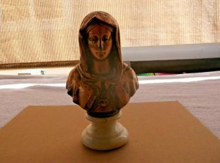 Antique/vtg 1920s Immaculate Heart Of Mary Spelter Bust Marble Base Bronze Paint