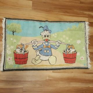 Vintage Donald Duck Rug Chip Dale Walt Disney 33x20 Bathroom Mat Nursery Cotton