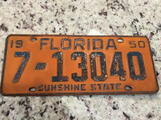 Vintage 1950 Orange County Florida License Plate 7 - 13040