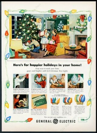 1950 General Electric Christmas Tree Lights Light Set C6 C7 C9 Bulb Vintage Ad