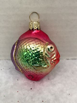 Vtg Glass Christmas Ornament Figural Angel Fish Pink Purple Green Gold Germany