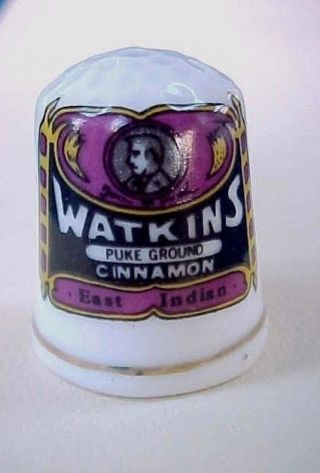 Vintage Porcelain Thimble Watkins Pure Ground Cinnamon / Ex,  Cond